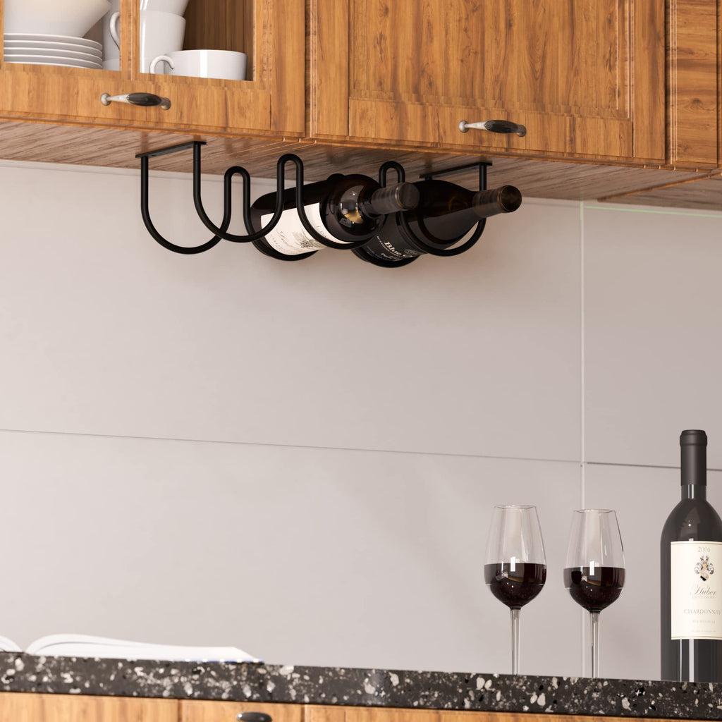 Wallniture Dijon Wine Rack Wall Mounted & Under Cabinet Wine Storage Bottle Racks Kitchen Organization and Storage, Steel Black