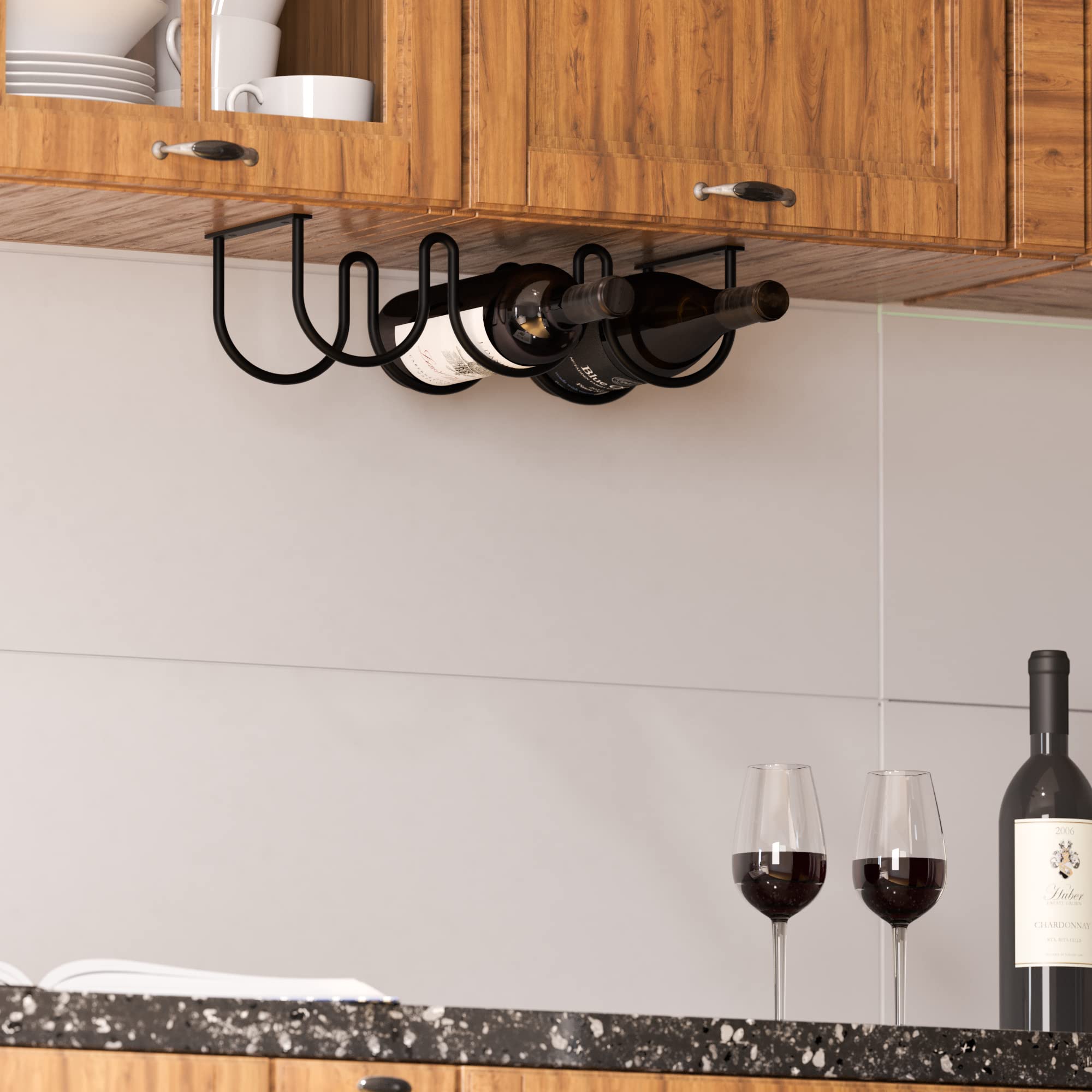 Wallniture Dijon Wine Rack Wall Mounted & Under Cabinet Wine Storage Bottle Racks Kitchen Organization and Storage, Steel Black