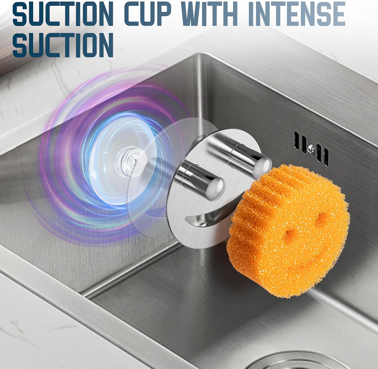 Yoshiky Stainless Steel Smiley Face Dish Sponge Holder - Silver Sink Caddy Organizer with Suction Cup for Kitchen