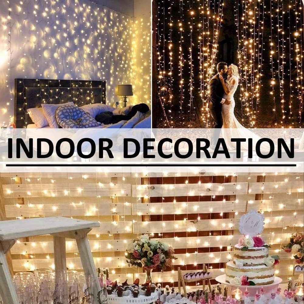 Solhice LED Curtain Lights - 20ft x 10ft Indoor/Outdoor Twinkle String Lights | Warm White Wedding Decor