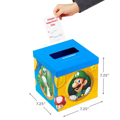 Hallmark Super Mario Bros Valentines Day Cards and Mailbox for Kids School Classroom Exchange (1 Box, 32 Valentine Cards, 35 Stickers, 1 Teacher Card)