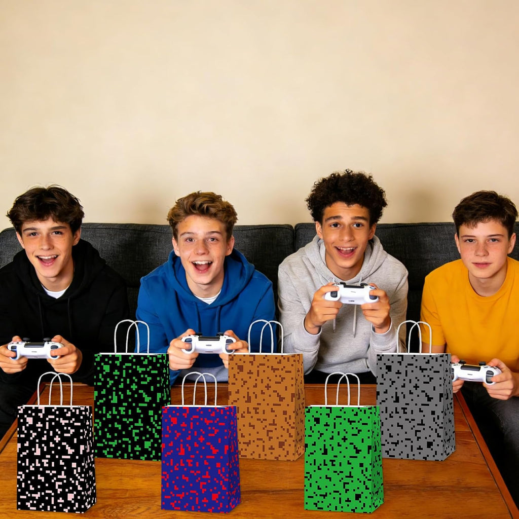 Skiennix Pixelated Party Favor Bags - 12 PCS Video Game Themed Treat Bags for Boys & Girls | Birthday & Baby Shower Decor