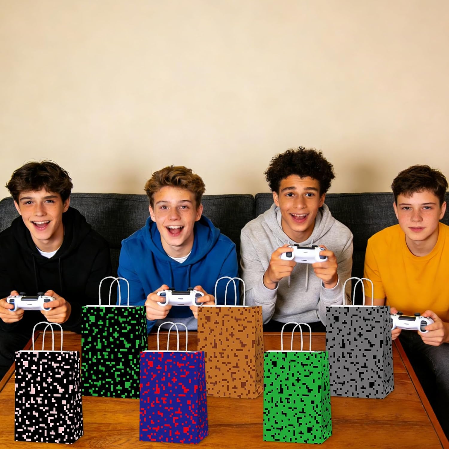 Skiennix Pixelated Party Favor Bags - 12 PCS Video Game Themed Treat Bags for Boys & Girls | Birthday & Baby Shower Decor