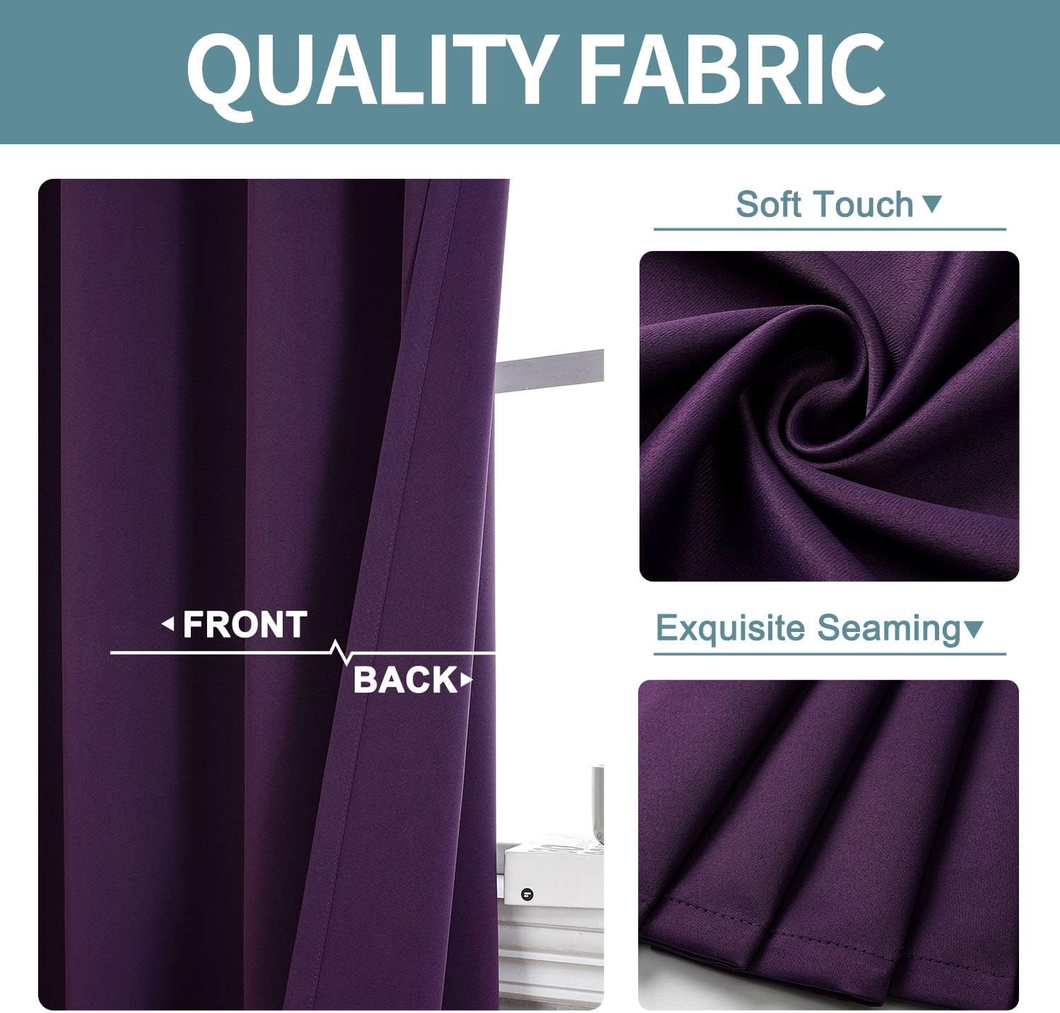 ChrisDowa Grommet Blackout Curtains - Thermal Insulated Room Darkening Panels, Royal Purple, 42W x 63L