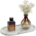 YKAJO 11.6" x 5.9" Oval Real Marble Tray for Bathroom & Kitchen Counter — 100% Natural Stone Decorative Vanity Tray for Dresser & Perfume — Heavy Catchall Organizer for Soap & Jewelry, White Gray