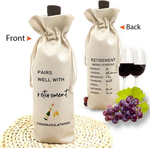 Beige Retirement Wine Bag Gift for Him & Her - Party Decor & Leaving Gifts for Coworkers & Boss - Retirement01