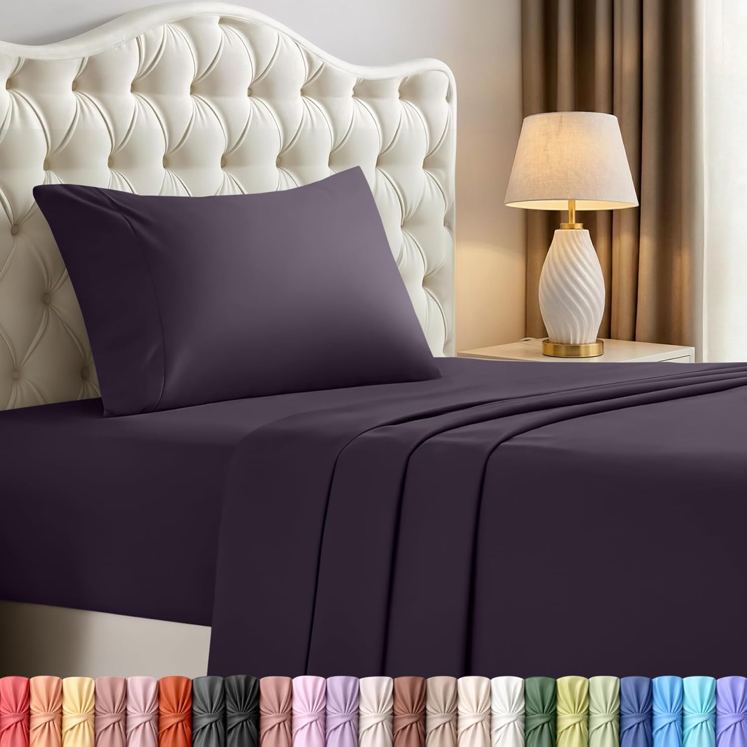 Utopia Bedding Twin Sheet Set - Soft & Breathable Microfiber 3-Piece Bed Sheets | Dark Purple