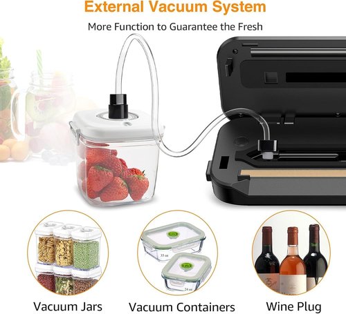 MegaWise Vacuum Sealer Machine - 80kPa Suction Power | Compact One-Touch Automatic Food Sealer with Bags & Cutter Included | Dry & Moist Modes for Versatile Food Preservation
