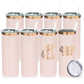 Metalya 20 oz Skinny Tumblers Bulk 8 Pack, Stainless Steel Insulated Tumbler with Lids and Straws, Slim Double Wall Powder Coated Travel Coffee Mugs Reusable Cup for Hot Cold Drinks (Pink,8 pack)