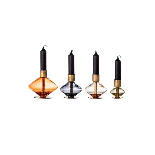 Bloomingville Multi-Color Glass & Metal, Set of 4 Taper Holder, Brass, AH1593