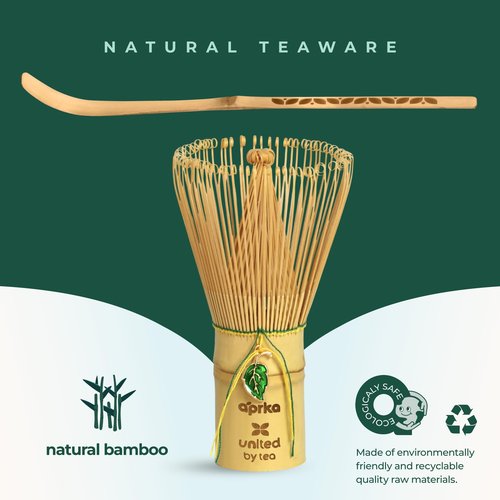 Matcha Gift Set 6 Pcs – Ceramic Bowl, Bamboo Whisk, Whisk Holder, Scoop, Sifter & Cloth – Traditional Japanese Set for Green Tea by Aprika Matcha (Pink with Cats)