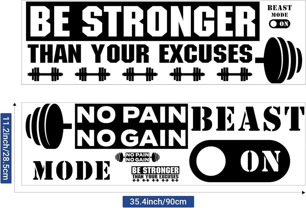 Zonon Gym Wall Decal Set - Inspirational Quotes for Fitness | "Be Stronger Than Your Excuses" Design