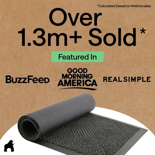 GORILLA GRIP Waterproof All-Season WeatherMAX Doormat - 72x24 Natural Rubber, Stain & Fade Resistant, Easy Clean, Gray Diamond