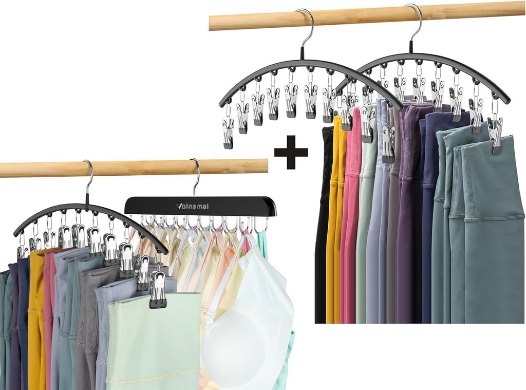 Volnamal 3-Pack Legging Organizer & 1-Pack Bra Hanger - Space-Saving Closet Storage for 10 Leggings & 20 Bras