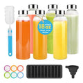PROBTTL 18 oz Glass Juice Bottles with Lids – Refillable Clear Glass Water Bottles with Stainless Steel Airtight Caps, Dishwasher Safe, Reusable Drinking Juice Containers (6-Pack, No Sleeves)