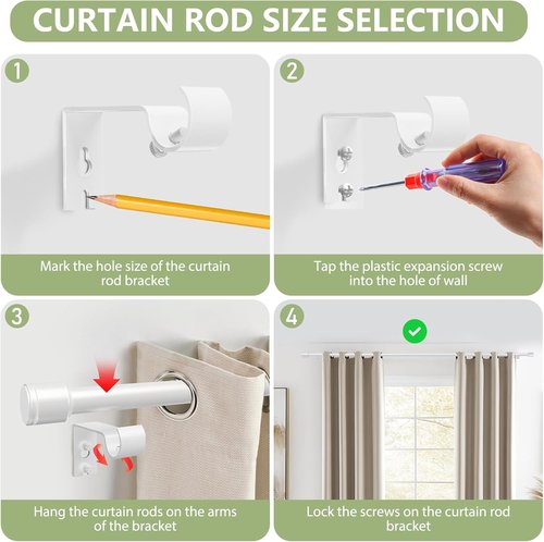 Adjustable 5/8” Diameter Curtain Rods by [Brand Name] - 30-60 Inch for 30-54 Inch Windows | White, 2 Pack