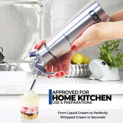 ICO 0.5 L (1 Pint) Professional Stainless Steel Whipped Cream Dispenser for Homemade Whipping Cream, Whipped Cream Dispenser for Desserts, Dips, Sauces, and Infused Oils & Liquors