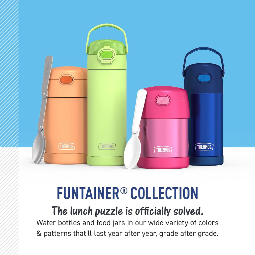 THERMOS FUNTAINER Kids Water Bottle - 12 Ounce Stainless Steel Vacuum Insulated with Straw | Batman Design