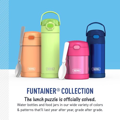 THERMOS FUNTAINER Water Bottle with Straw - 12 Ounce - Kids Stainless Steel Vacuum Insulated Water Bottle with Lid, Construction