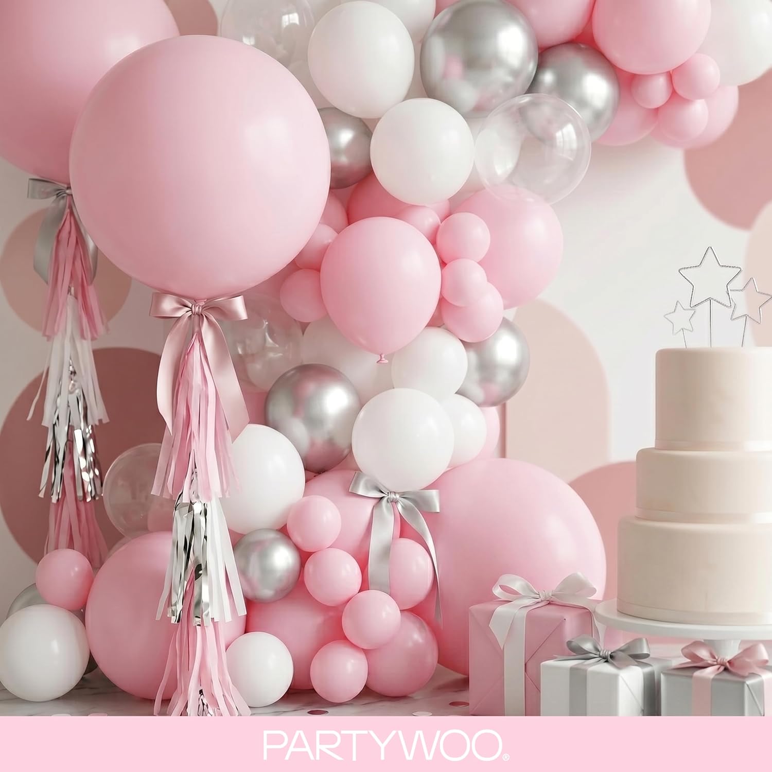 PartyWoo Light Pink Balloon Arch Kit - 152pcs in Various Sizes for Baby Showers & Birthday Parties