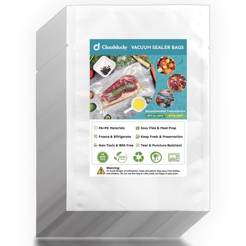 Cloudslucky Chamber Vacuum Sealer Bags,10"x14" 200 Pcs Pre-cut Chamber Machine Pouches,Heavy Duty Chamber Vacuum Bags for Commercial Sealer,Food Storage,Meal Prep,Sous Vide,Meat Cheese Goods, BPA Free