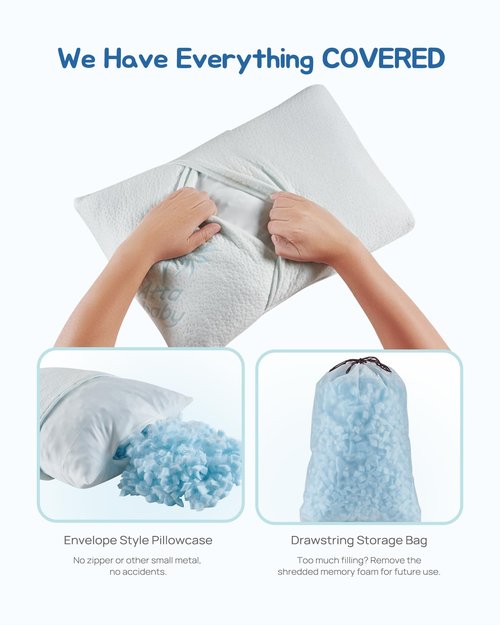 ATTABABY Toddler Pillow, Adjustable Memory Foam Pillow for Toddler 2 Years & Above, Two Washable No Zipper Pillowcase Included, 13” x 18” Mini Size for Kid Sleeping, Napping or Traveling, Blue