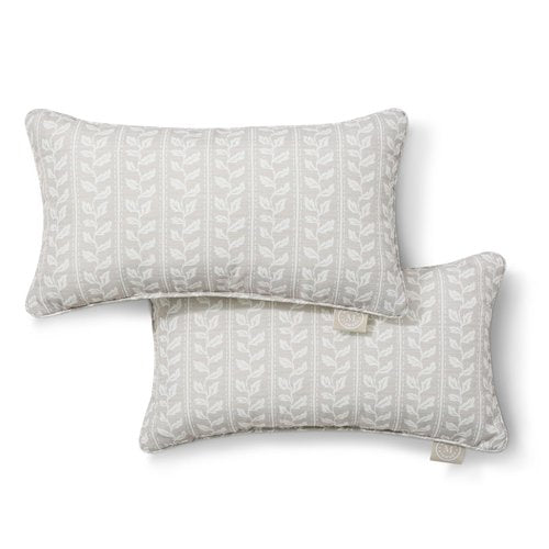 Martha Stewart Vineyard Vines Indoor Outdoor Decorative Lumbar Pillow 2-Pack Set, UV Fade Resistant, Water Repellent, Printed Garden Design, Warm Grey, 11"x18"