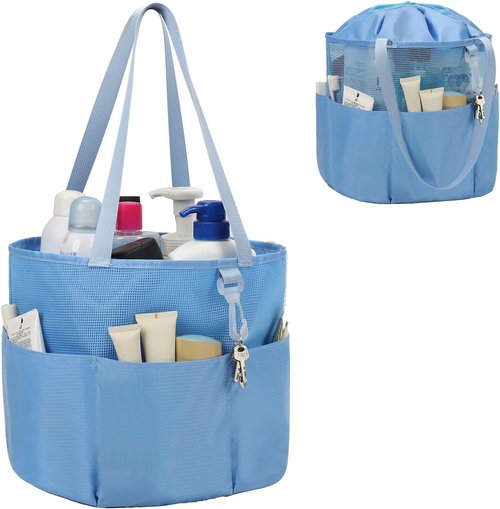 Mesh Shower Caddy - Portable Travel Toiletry Bag for Men & Women | Large Capacity Quick-Dry Design - Blue