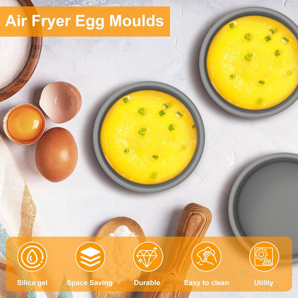 Skiennix Silicone Air Fryer Molds - 4-Inch Nonstick Reusable Egg Cups | Dishwasher Safe (3 Pcs - Grey)