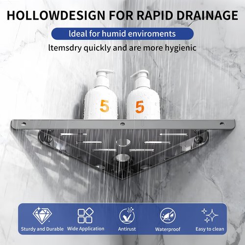 3 Pack Corner Shower Shelf,10-Inch 304 Stainless Steel Bathroom Shelves with 6 Hooks 40 lbs Heavy Duty Capacity Durable Drill-Mount Installation Shower Shelf for Inside Shower (Silver)