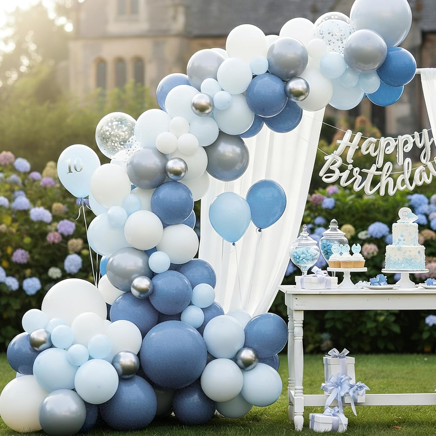 RUBFAC Dusty Blue Balloons - 129-Piece Latex Balloon Garland Kit for Weddings & Parties | Various Sizes 5-12 Inch