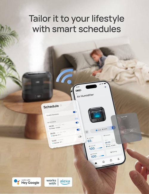 Dreo Smart Humidifier - Top Fill 4L Large Room Cool Mist | 36H Runtime, Touch/App/Voice Control, Black
