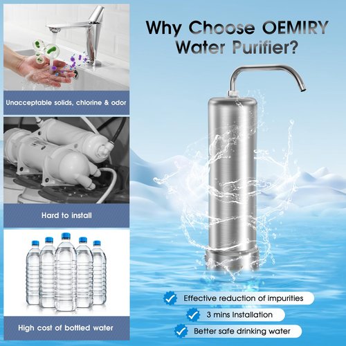 OEMIRY OM-CF01 Countertop Water Filter & OM-CF01 Replacement Filter, Reduces 99.99% Lead, Chlorine, Heavy Metals, Bad Taste & Odor (2 Filters Included)