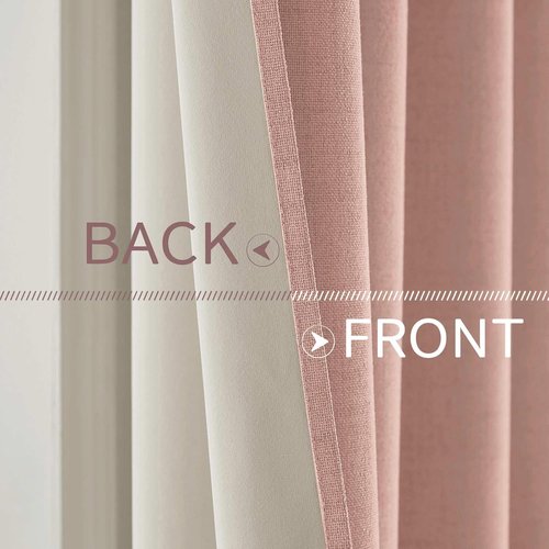 MIULEE 100% Blackout Linen Curtains - Thermal Insulated Blush Pink Drapes | Room Darkening 52 x 72 Inch (2 Panels)