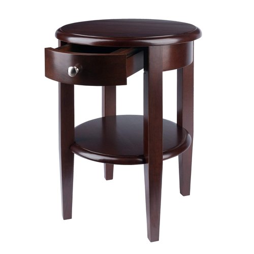 Winsome Concord Round End Table with Drawer and Shelf, for Living Room, Bedroom, Walnut