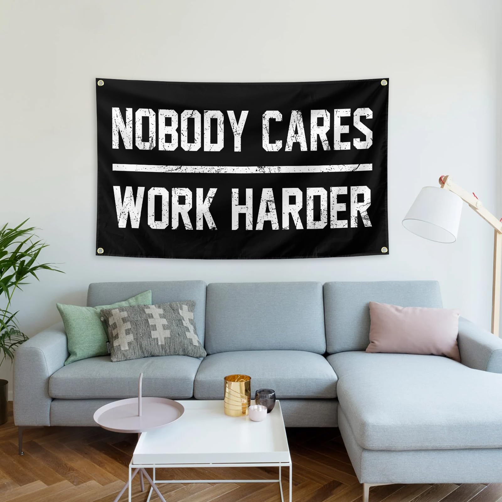 Nobody Cares Work Harder Motivational Gym Banner 3x5 Feet With 4 Brass Gaskets Tapestry Flag.Inspire Your Fitness Wall Decor.