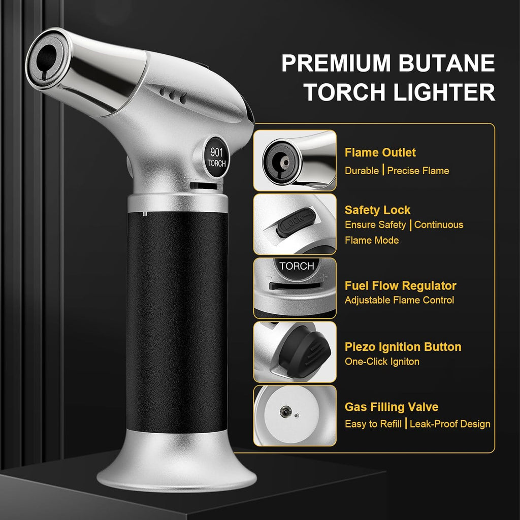 TBTEEK Butane Torch - Adjustable Flame Kitchen Torch with Safety Lock for Cooking & Baking | Ideal for BBQ, Brulee, DIY Soldering