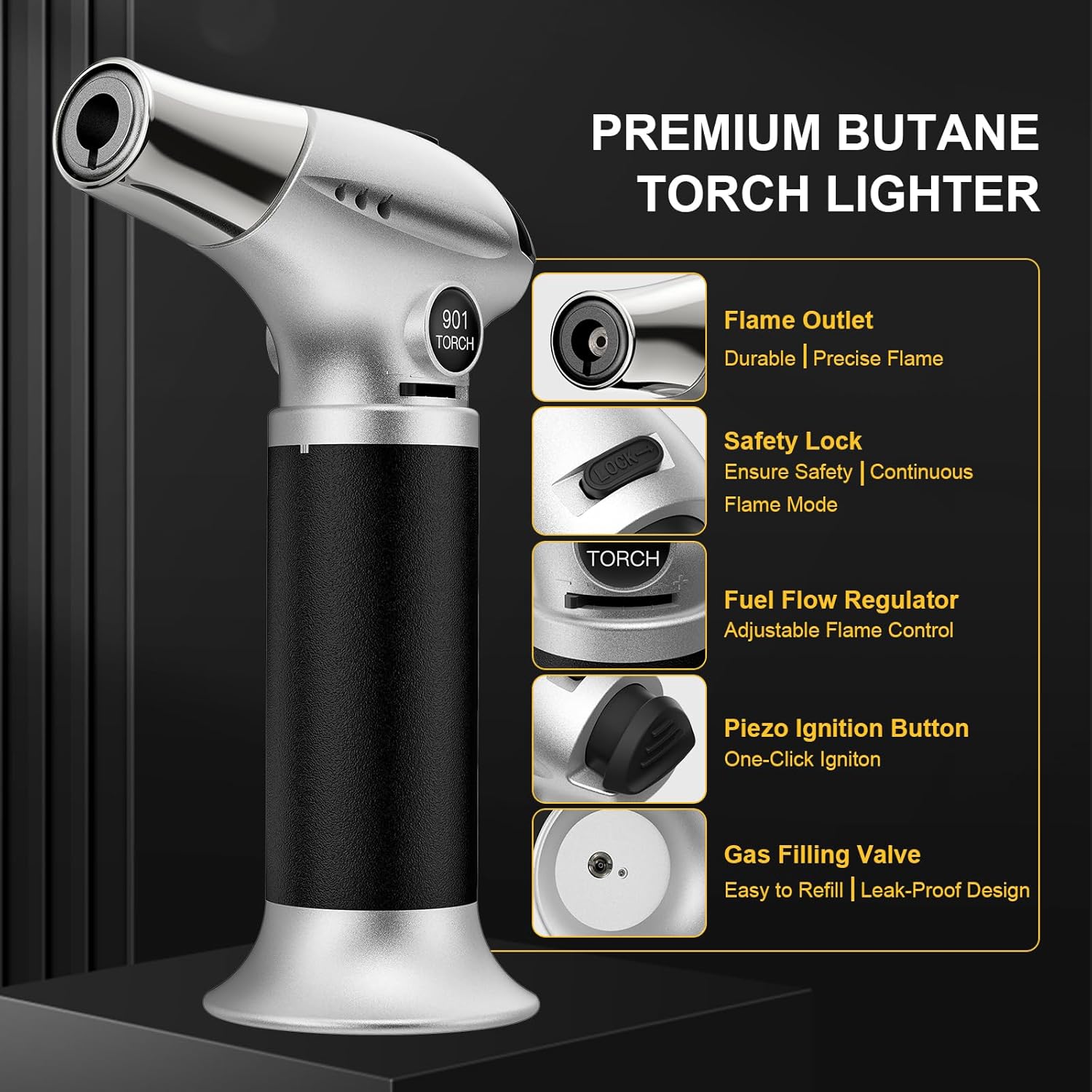 TBTEEK Butane Torch - Adjustable Flame Kitchen Torch with Safety Lock for Cooking & Baking | Ideal for BBQ, Brulee, DIY Soldering