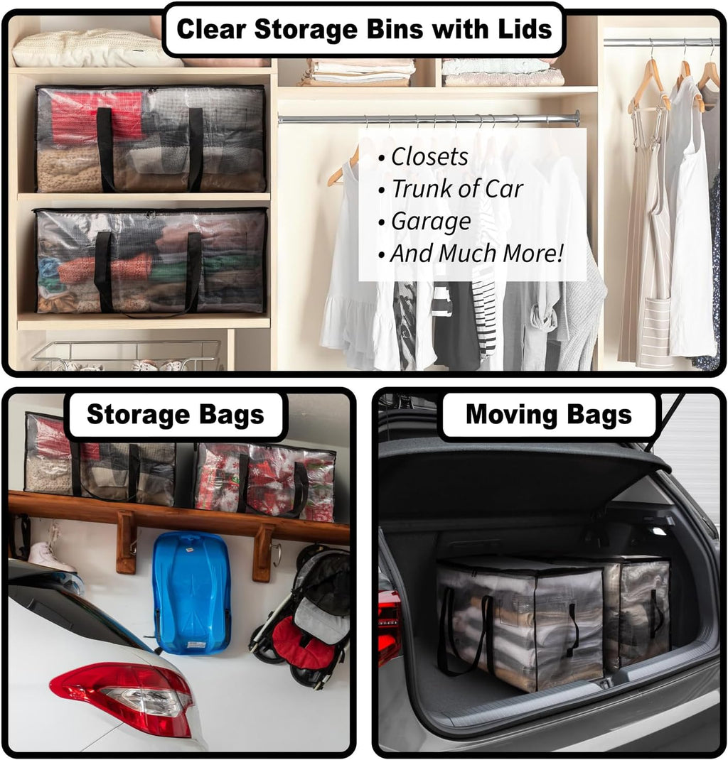 ClearSpace Oversized Moving Bags - Heavy-Duty Storage Bags with Backpack Straps & Zippers | 8 Pack for Easy Moving & Organization