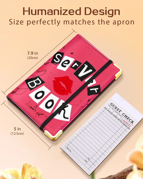 Slohif Server Book for Waitress Cute Serving Books with Zipper Pocket Accessories Leather Server Check Book Restaurant Waiter Server Booklet Organizer Ticket Book Holder Lip