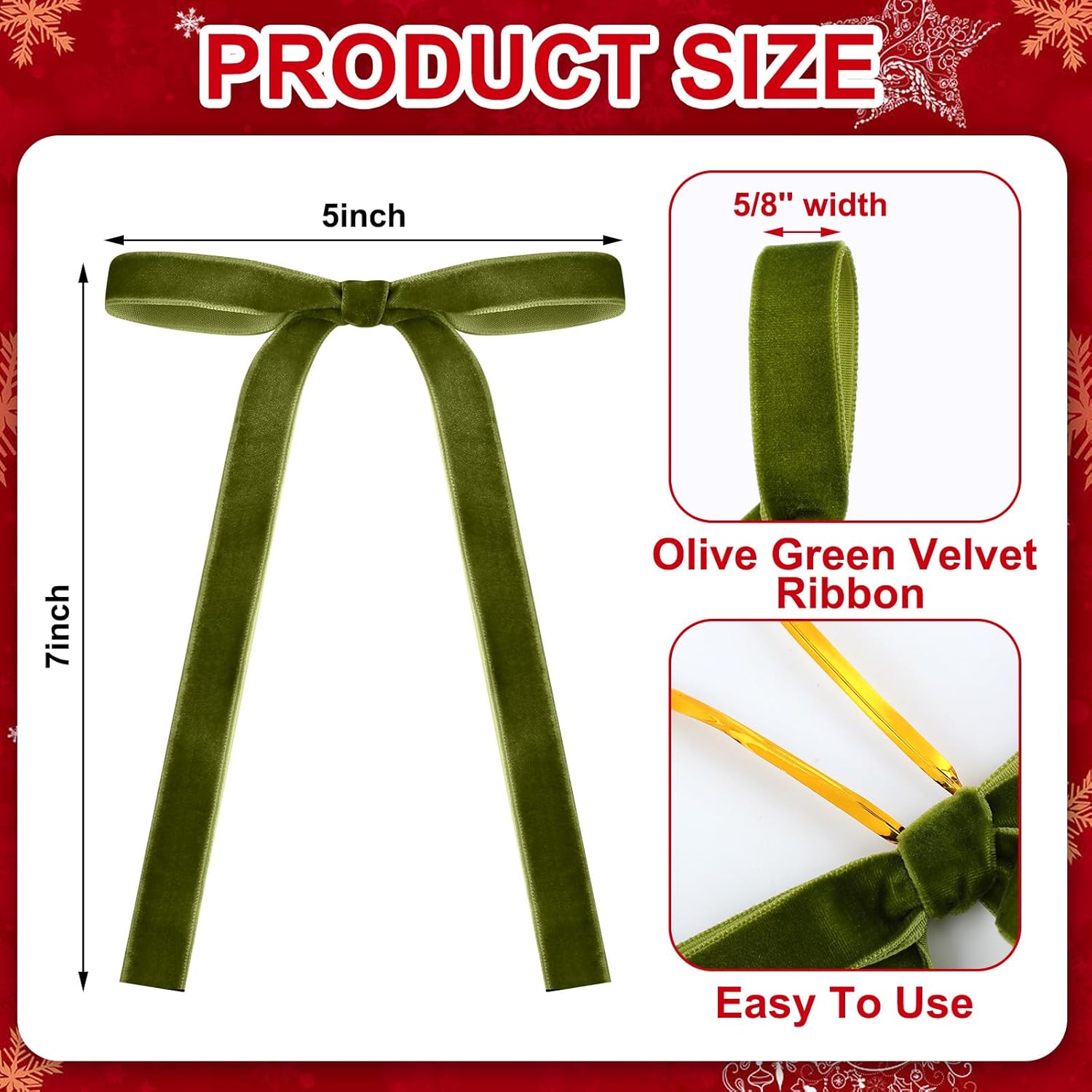 Velvet Bows by Moss Green - 24 Pcs Christmas Tree Ornaments | Coquette Wedding Decor (5 x 7 Inch)