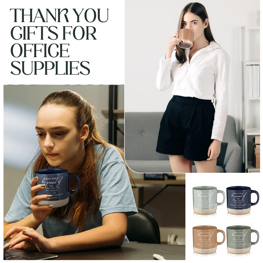 Didaey 4 Pcs Employee Appreciation Gifts Bulk Thank You Gifts Mugs Inspirational Ceramic Mug for Office Coworker Staff Team Back to School(Boho Colors,Proud of)