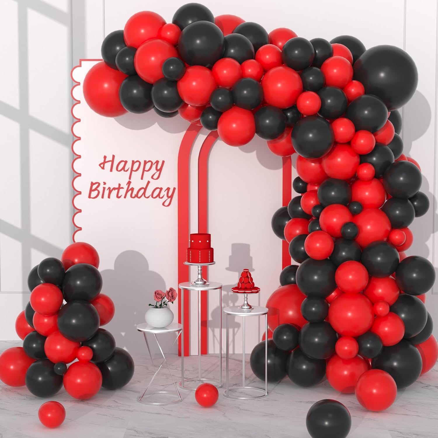 Skiennix Red and Black Balloon Garland Arch Kit - 122PCS Latex Balloons for Birthday & Wedding Decor