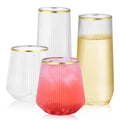 48 Pack Ribbed Plastic Wine Glasses – 24 x 9oz Stemless Champagne Flutes & 24 x 12oz Disposable Wine Glasses – Elegant Disposable Plastic Cups with Gold Rim – BPA-Free Drinkware for Weddings, Parties