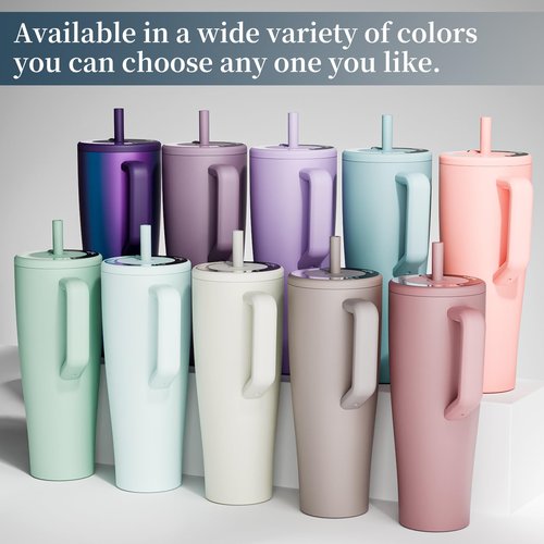 LOONLAI Leak proof No Spill Insulated Water Bottle 40 Oz Leakproof Tumbler Cup with Handle and Flip Straw (Rose Taupe)