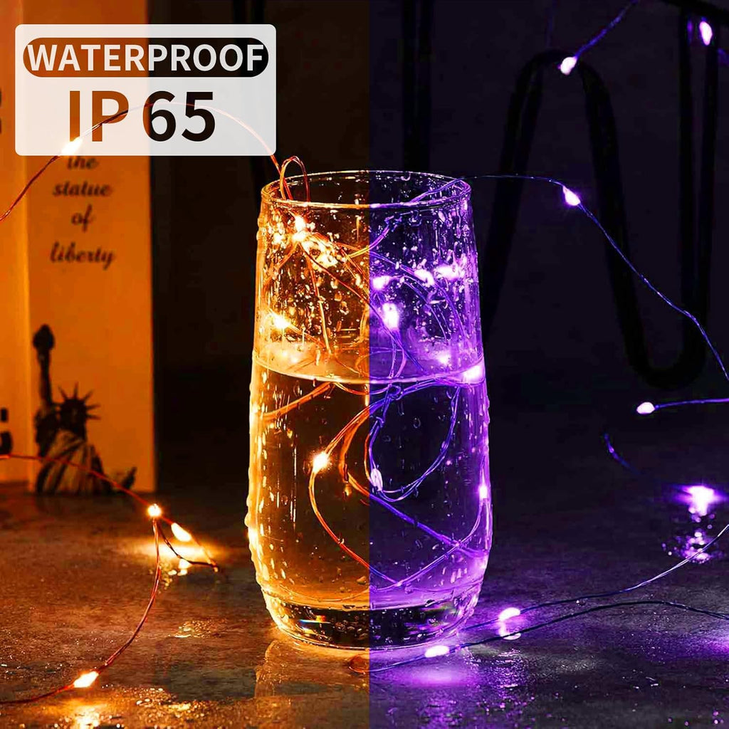Skiennix 100 Pack Fairy Lights - 7Ft 20 LED Twinkle String Lights | Battery Operated, Waterproof for Mason Jar Decor, Party & Wedding - Orange & Purple