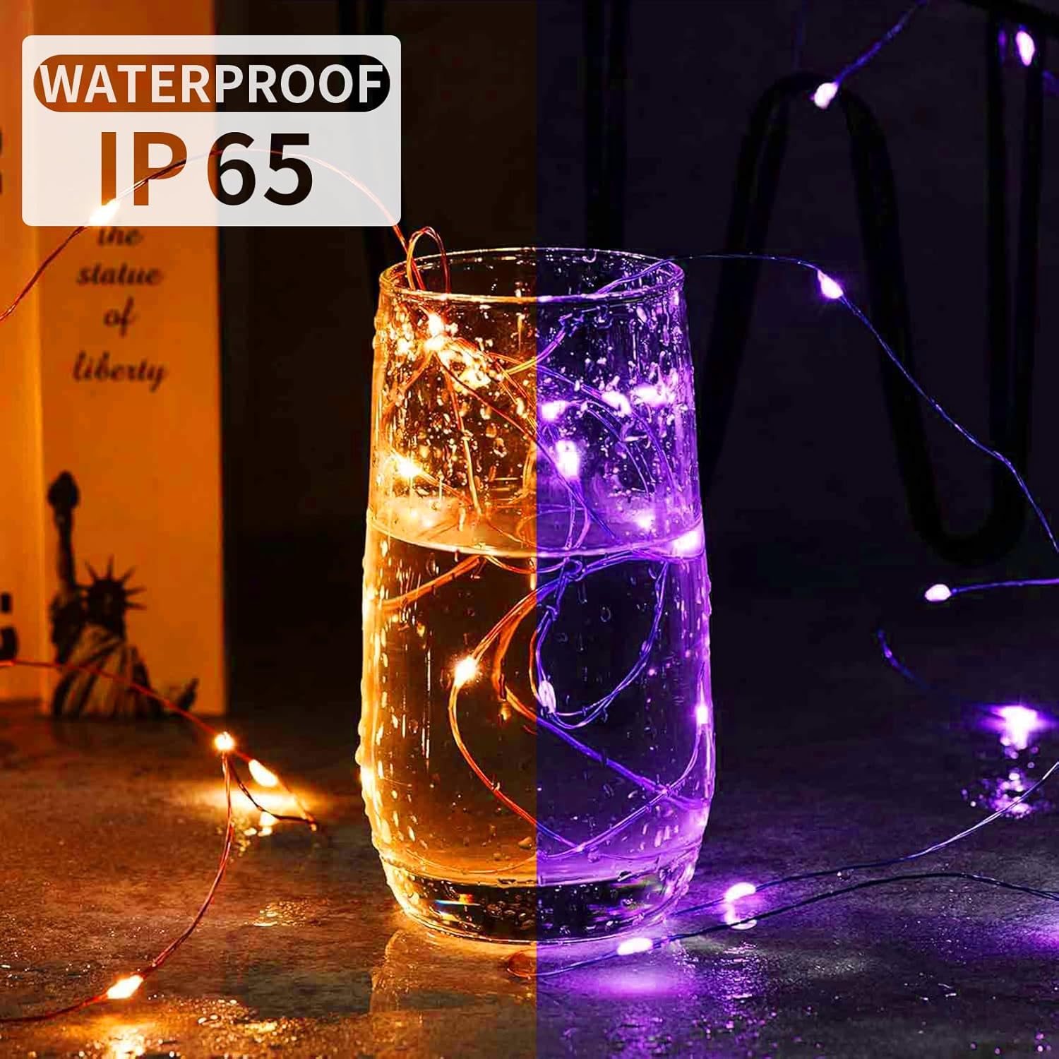 Skiennix 100 Pack Fairy Lights - 7Ft 20 LED Twinkle String Lights | Battery Operated, Waterproof for Mason Jar Decor, Party & Wedding - Orange & Purple