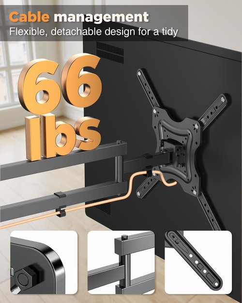 RJOP Full Motion TV Wall Mount, Swivel Tilt Extension,Tv Brackets for Wall Mount for 19-55 Inch LED LCD Flat Curved Screen TVs/Monitors,Universal TV Mount wth Max VESA 400x400mm Up to 66lbs