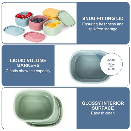 AOEDEO 4 pcs 10 oz Silicone Snack Containers for Kids Small Food Containers with Lids, Fruit Container for Lunch, Stackable Lunch Container for Kids, Daycare, School and Travel