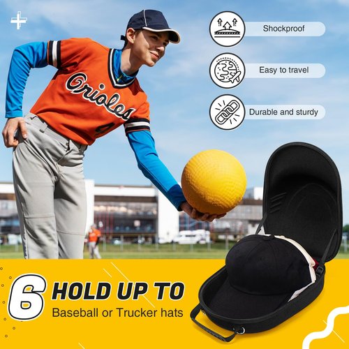 HZJYW Hat Travel Case,Hat Case for Baseball Caps with Carrying Handle and Adjustable Shoulder Strap,Organizer Protects up to 6 Hats, Box for Travel and Home Storage(Black)